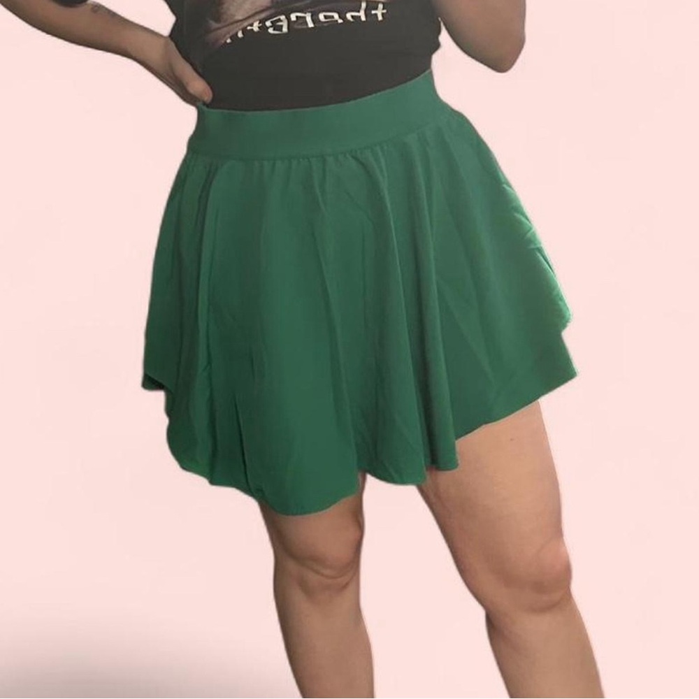 Emerald Green Pleated Mini Skater Skirt With Built in Shorts